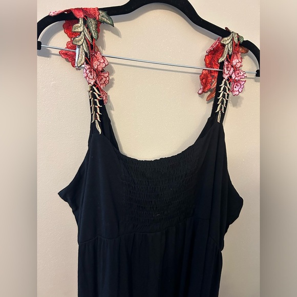 ASOS Black Maxi Dress with Red Floral Embroidered Straps - Picture 4 of 5